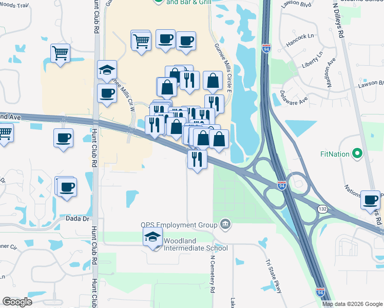 map of restaurants, bars, coffee shops, grocery stores, and more near 6190 West Grand Avenue in Gurnee