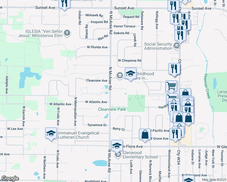map of restaurants, bars, coffee shops, grocery stores, and more near 1701 North McAree Road in Waukegan