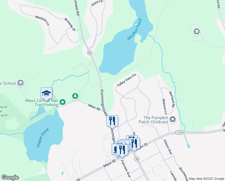 map of restaurants, bars, coffee shops, grocery stores, and more near 7 Valley View Circle in Rutland