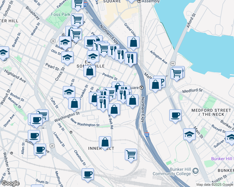 map of restaurants, bars, coffee shops, grocery stores, and more near in 