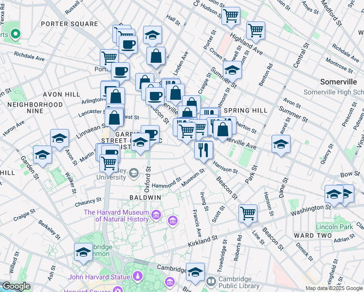 map of restaurants, bars, coffee shops, grocery stores, and more near in Somerville