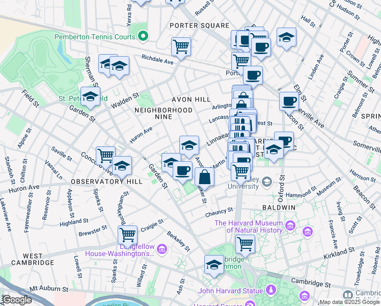 map of restaurants, bars, coffee shops, grocery stores, and more near 41 Linnaean Street in Cambridge