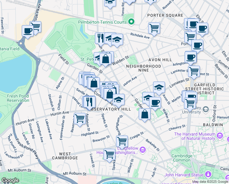 map of restaurants, bars, coffee shops, grocery stores, and more near in Cambridge