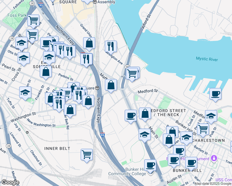 map of restaurants, bars, coffee shops, grocery stores, and more near 34 Cambridge Street in Boston