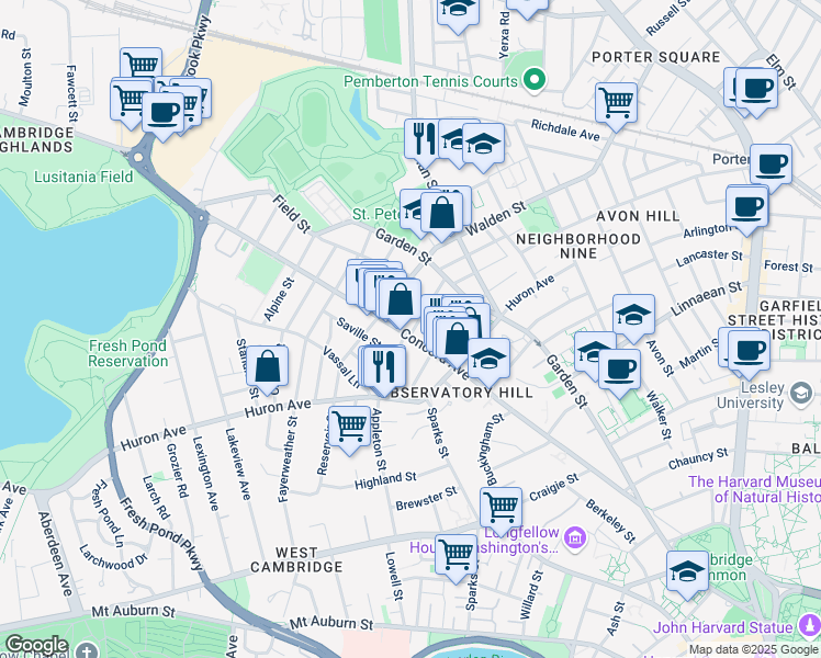 map of restaurants, bars, coffee shops, grocery stores, and more near 356 Walden Street in Cambridge