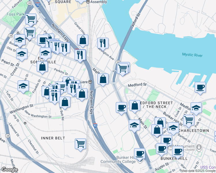 map of restaurants, bars, coffee shops, grocery stores, and more near 4 Maffa Way in Boston