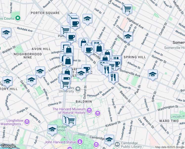 map of restaurants, bars, coffee shops, grocery stores, and more near 14 Traymore Street in Cambridge