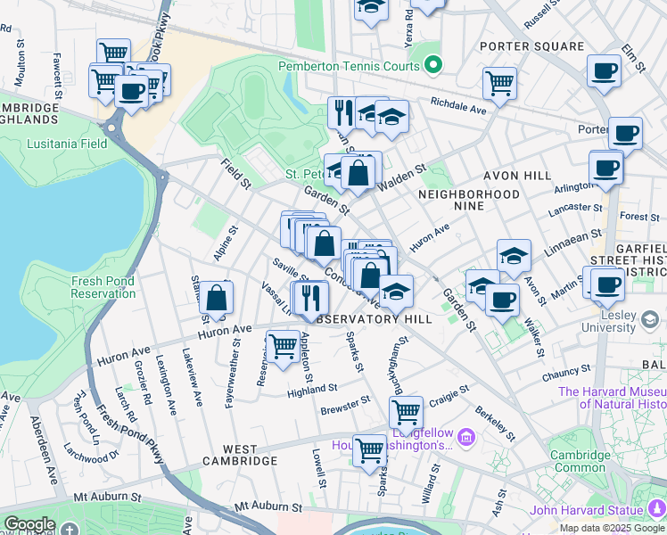 map of restaurants, bars, coffee shops, grocery stores, and more near 356 Walden Street in Cambridge