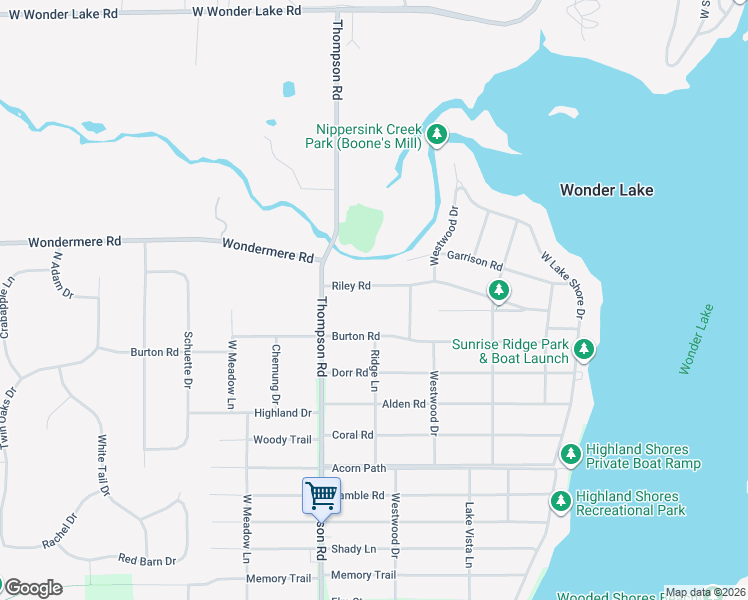 map of restaurants, bars, coffee shops, grocery stores, and more near 8705 Riley Road in Wonder Lake