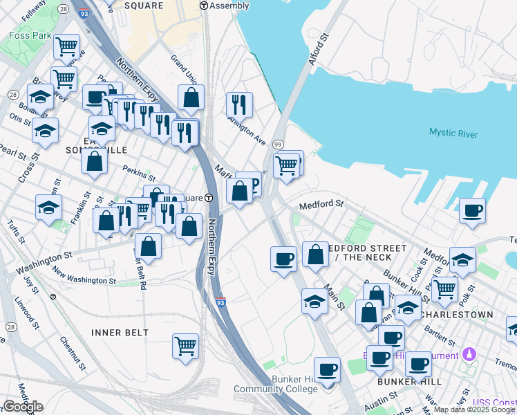 map of restaurants, bars, coffee shops, grocery stores, and more near 4 Maffa Way in Boston