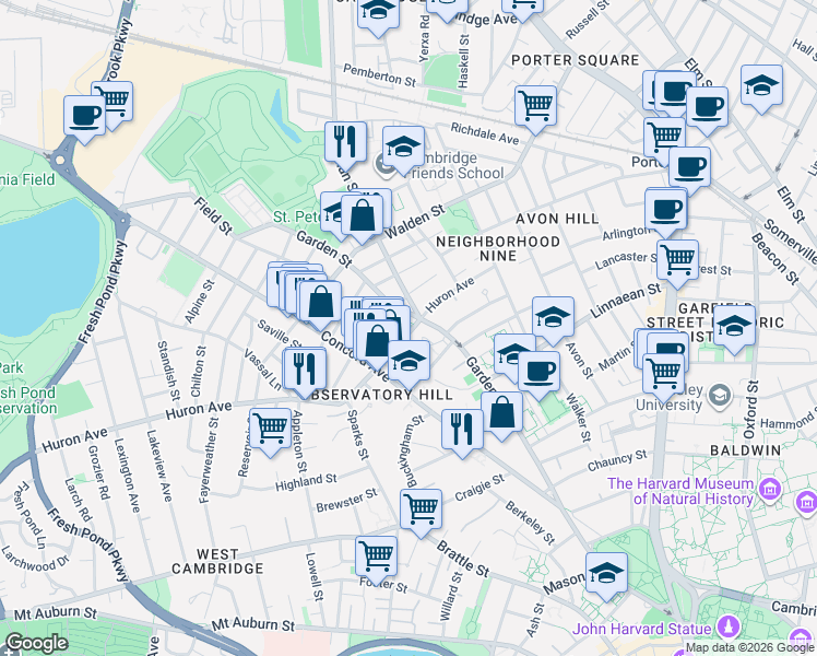 map of restaurants, bars, coffee shops, grocery stores, and more near in Cambridge