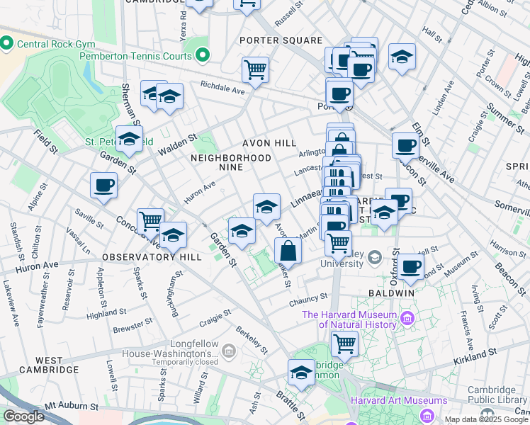 map of restaurants, bars, coffee shops, grocery stores, and more near 41 Linnaean Street in Cambridge