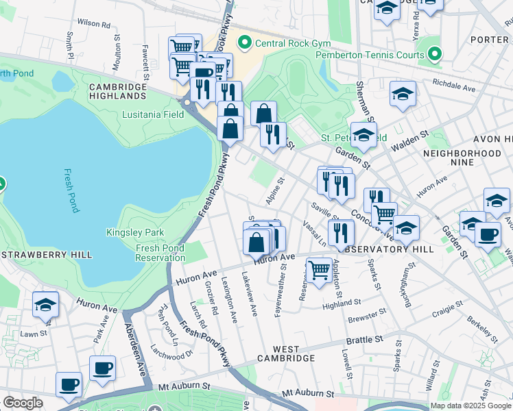 map of restaurants, bars, coffee shops, grocery stores, and more near 152 Vassal Lane in Cambridge