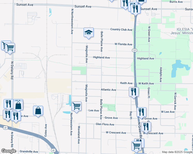 map of restaurants, bars, coffee shops, grocery stores, and more near 3625 Johns Manville Avenue in Gurnee