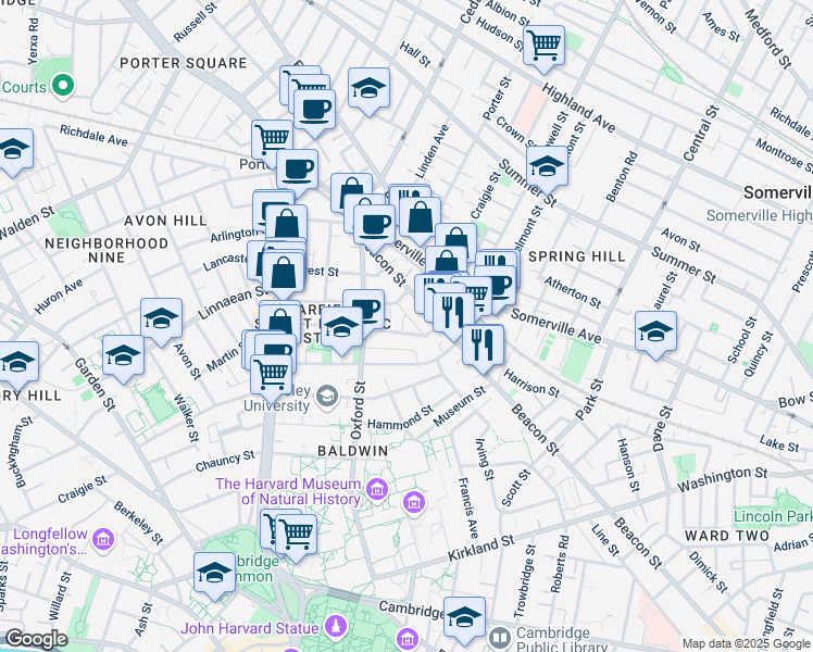 map of restaurants, bars, coffee shops, grocery stores, and more near 14 Traymore Street in Cambridge