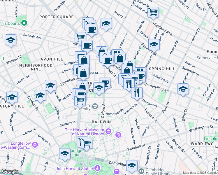 map of restaurants, bars, coffee shops, grocery stores, and more near 14 Traymore Street in Cambridge