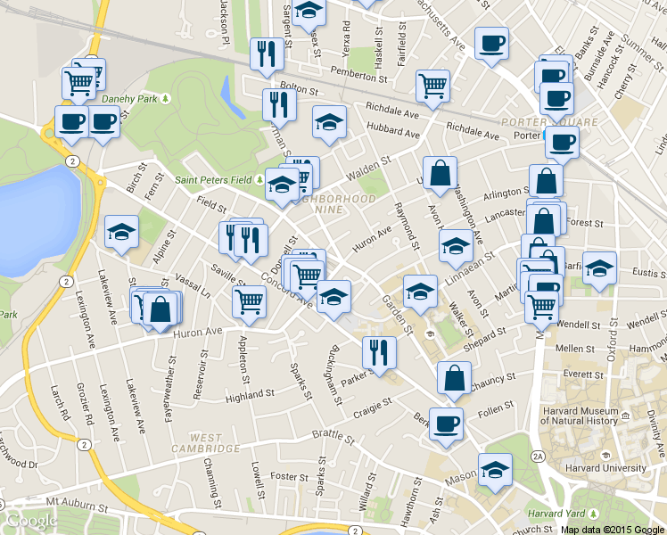 map of restaurants, bars, coffee shops, grocery stores, and more near in Cambridge