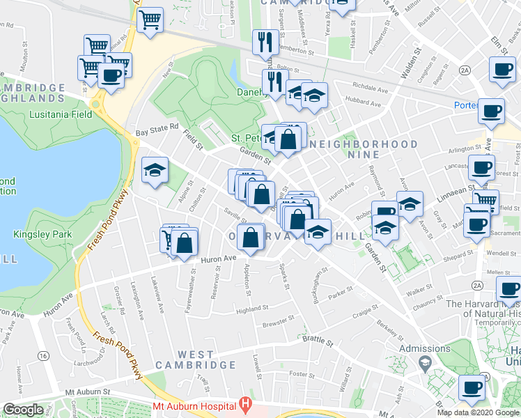map of restaurants, bars, coffee shops, grocery stores, and more near 356 Walden Street in Cambridge