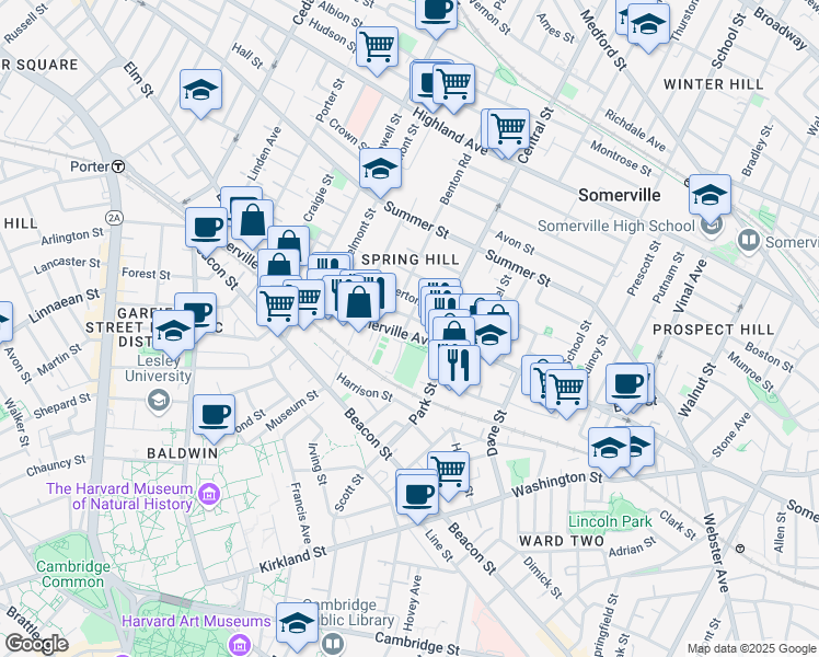 map of restaurants, bars, coffee shops, grocery stores, and more near in Somerville