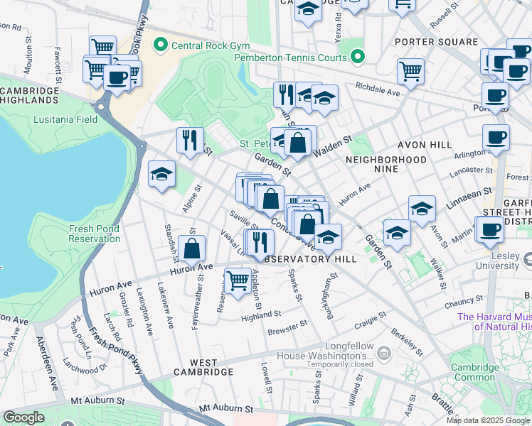 map of restaurants, bars, coffee shops, grocery stores, and more near 356 Walden Street in Cambridge