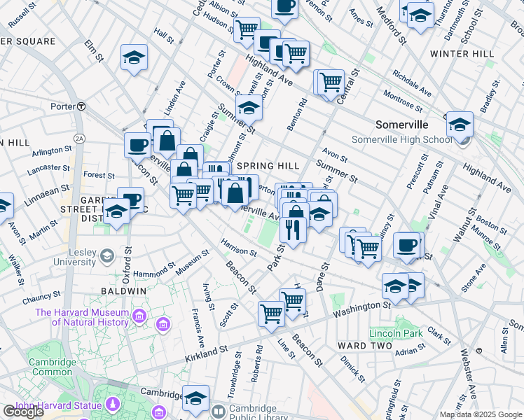 map of restaurants, bars, coffee shops, grocery stores, and more near 567 Somerville Avenue in Somerville