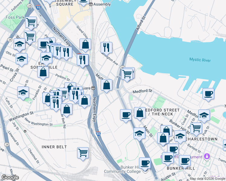 map of restaurants, bars, coffee shops, grocery stores, and more near 4 Maffa Way in Boston