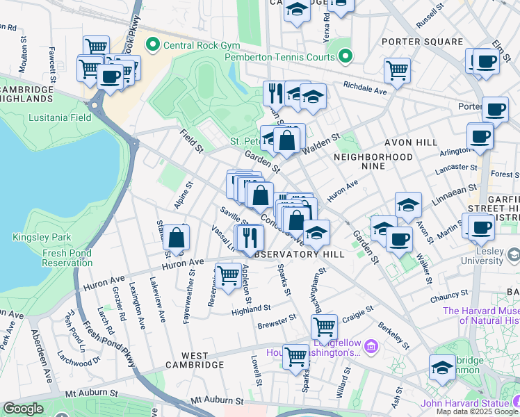 map of restaurants, bars, coffee shops, grocery stores, and more near 356 Walden Street in Cambridge