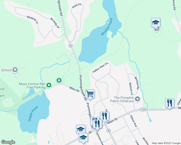 map of restaurants, bars, coffee shops, grocery stores, and more near 7 Valley View Circle in Rutland