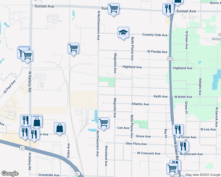 map of restaurants, bars, coffee shops, grocery stores, and more near 3755 Johns Manville Avenue in Gurnee