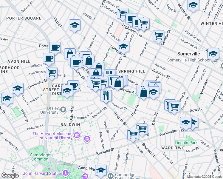 map of restaurants, bars, coffee shops, grocery stores, and more near 624 Somerville Avenue in Somerville