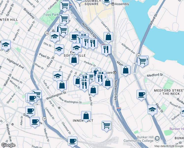 map of restaurants, bars, coffee shops, grocery stores, and more near in 