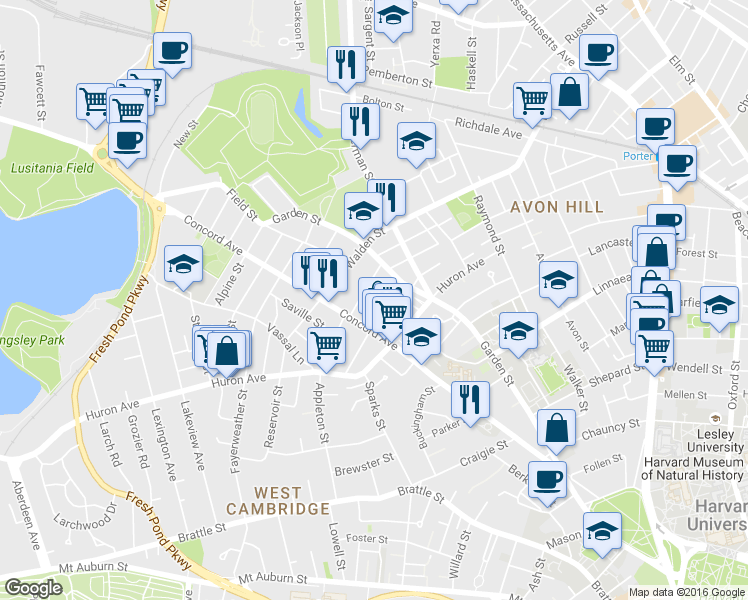 map of restaurants, bars, coffee shops, grocery stores, and more near 25 Orrin Street in Cambridge