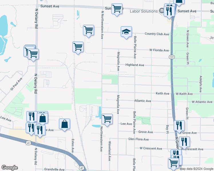 map of restaurants, bars, coffee shops, grocery stores, and more near 3755 Johns Manville Avenue in Gurnee