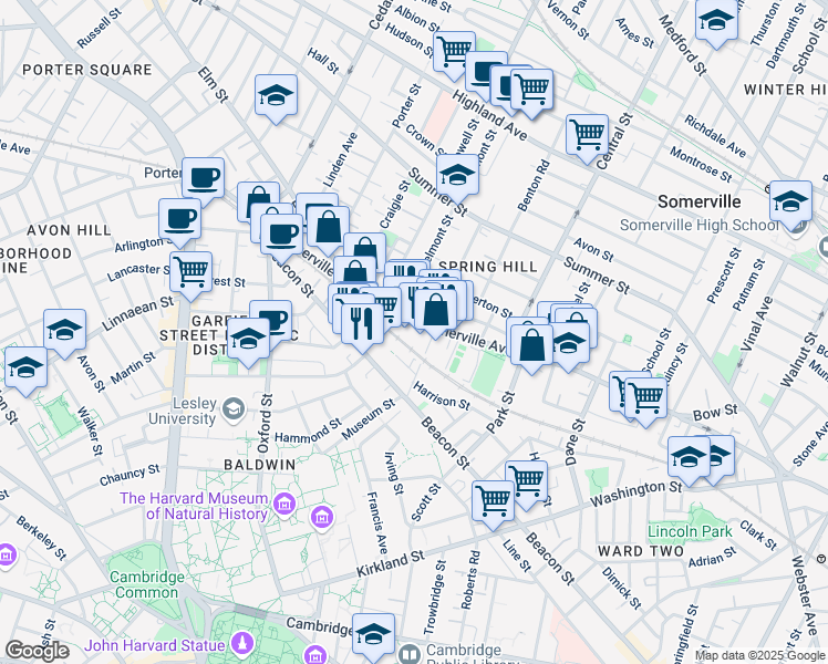 map of restaurants, bars, coffee shops, grocery stores, and more near 624 Somerville Avenue in Somerville