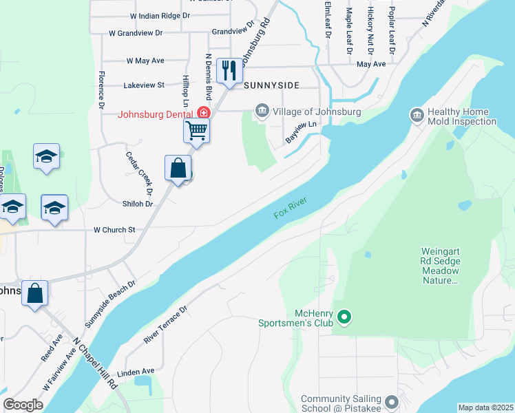 map of restaurants, bars, coffee shops, grocery stores, and more near 1509 Sunnyside Beach Drive in Johnsburg