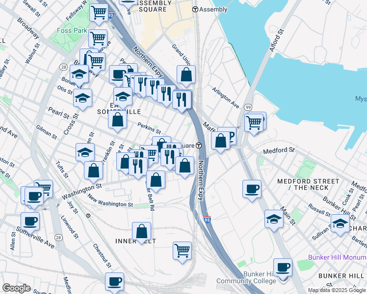 map of restaurants, bars, coffee shops, grocery stores, and more near 18 Parker Street in Boston