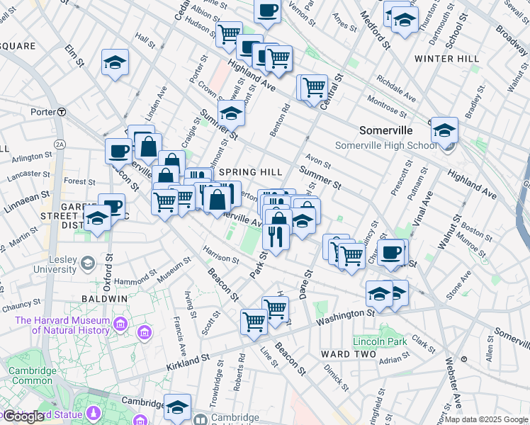 map of restaurants, bars, coffee shops, grocery stores, and more near in Somerville