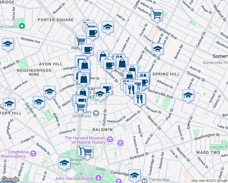 map of restaurants, bars, coffee shops, grocery stores, and more near 14 Traymore Street in Cambridge