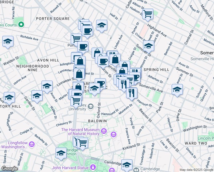 map of restaurants, bars, coffee shops, grocery stores, and more near 14 Traymore Street in Cambridge