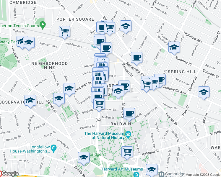 map of restaurants, bars, coffee shops, grocery stores, and more near in Cambridge