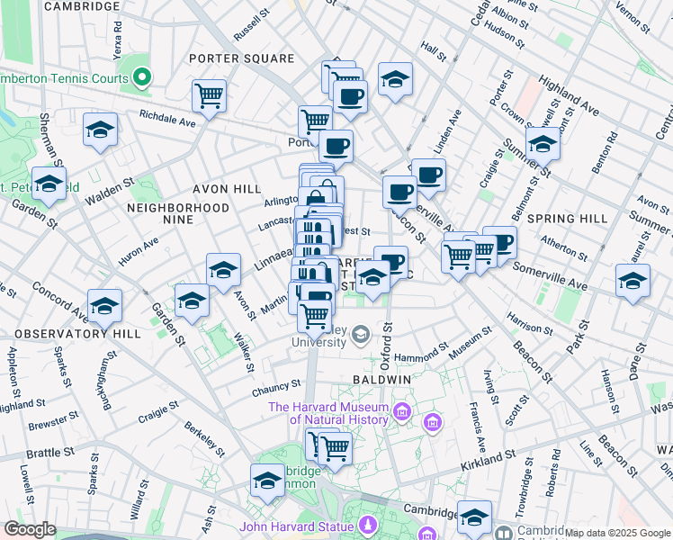 map of restaurants, bars, coffee shops, grocery stores, and more near in Cambridge
