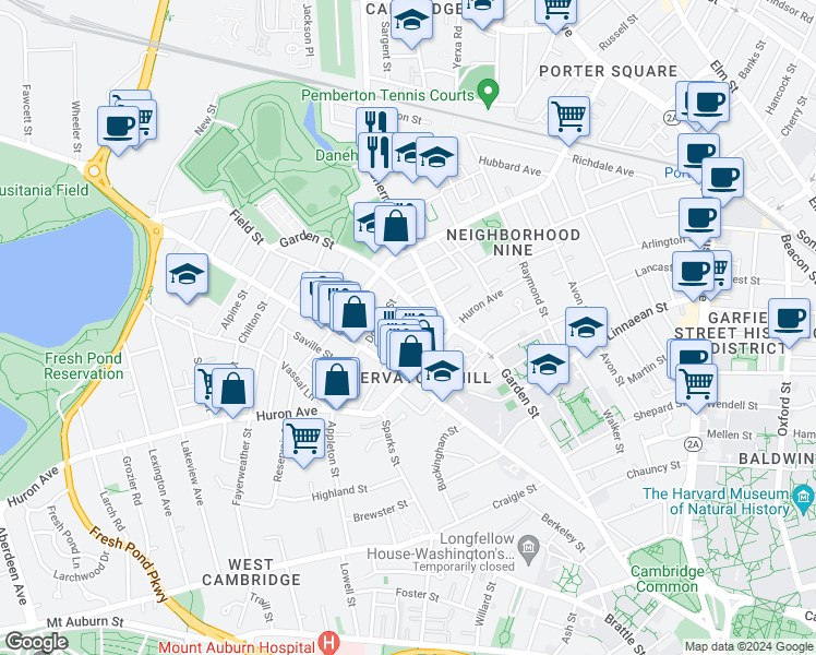 map of restaurants, bars, coffee shops, grocery stores, and more near 25 Orrin Street in Cambridge