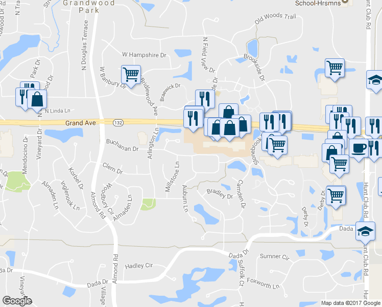 map of restaurants, bars, coffee shops, grocery stores, and more near 7107 South Stratton Lane in Gurnee