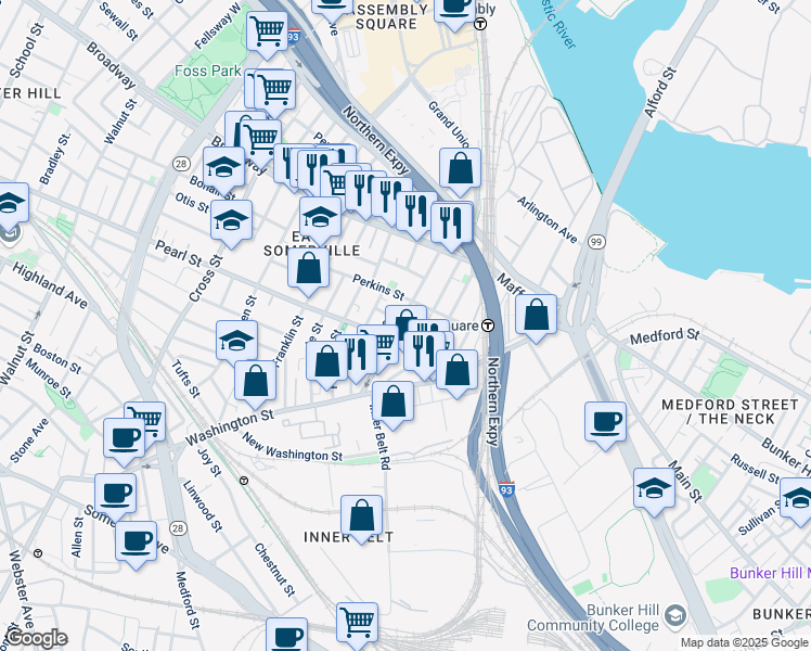 map of restaurants, bars, coffee shops, grocery stores, and more near in 