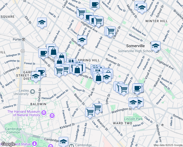 map of restaurants, bars, coffee shops, grocery stores, and more near in Somerville