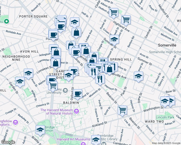 map of restaurants, bars, coffee shops, grocery stores, and more near in Somerville