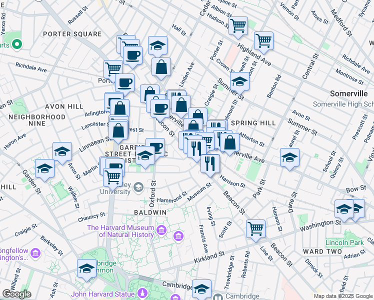 map of restaurants, bars, coffee shops, grocery stores, and more near in Somerville