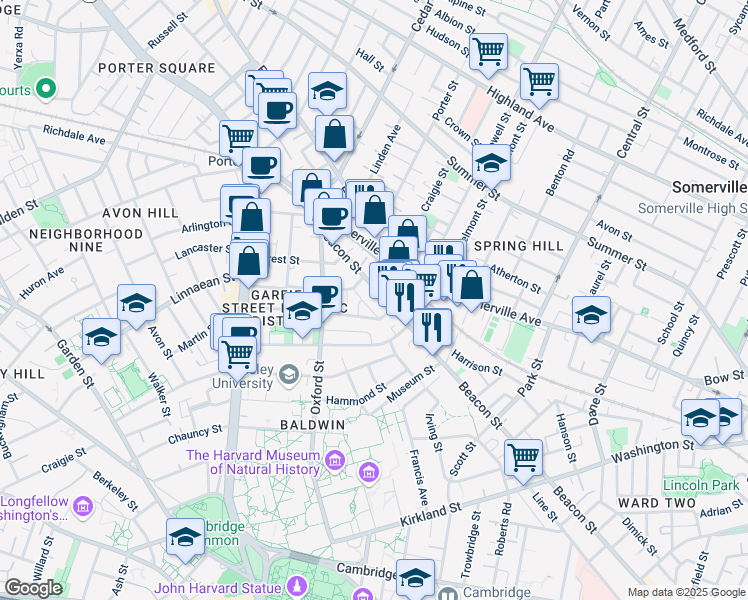 map of restaurants, bars, coffee shops, grocery stores, and more near in Somerville