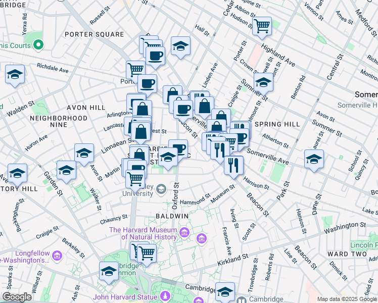 map of restaurants, bars, coffee shops, grocery stores, and more near 14 Traymore Street in Cambridge