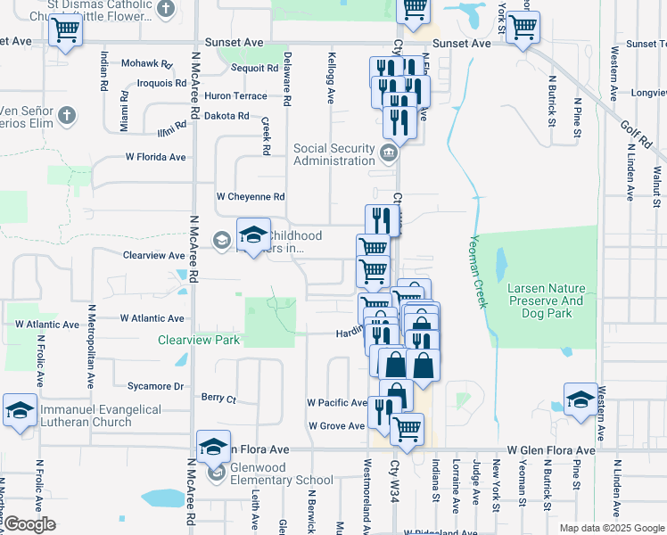 map of restaurants, bars, coffee shops, grocery stores, and more near 2001 Georgetown Lane in Waukegan